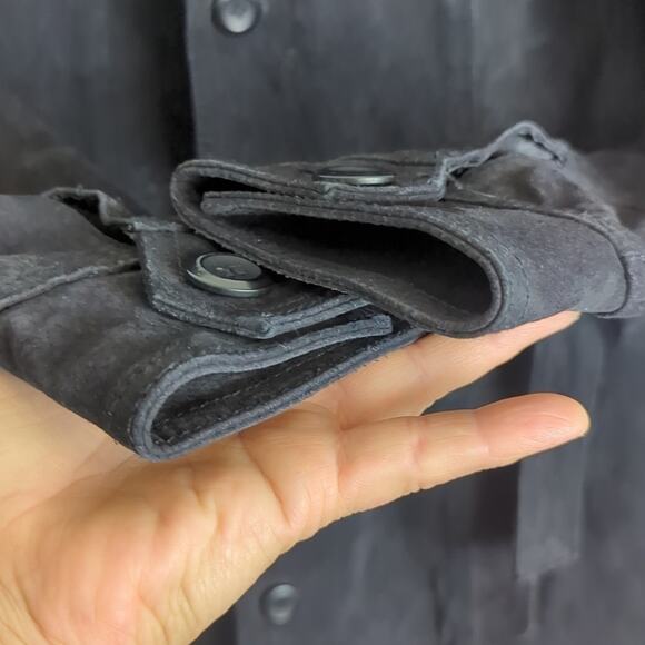 100% Genuine Leather Trench Style Lined Black Jacket Women's Size Large - Picture 4 of 13